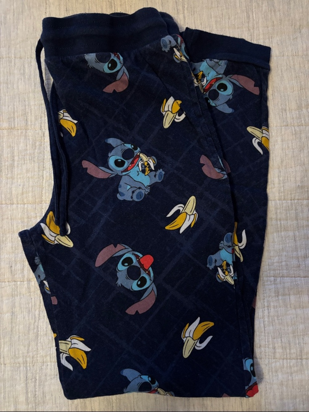 Disney Navy Blue Stitch and Banana Men’s Small Pajama Pants